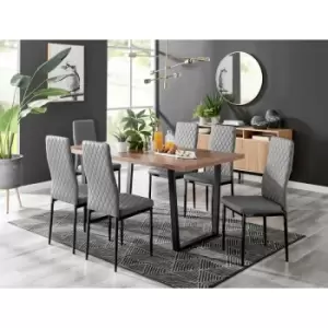 Image of Kylo Brown Wood Effect Dining Table & 6 Grey Milan Black Leg Chairs - Elephant Grey