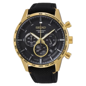 Image of Mens Chronograph Quartz Stainless Steel Watch with Black Dial & Nylon Strap