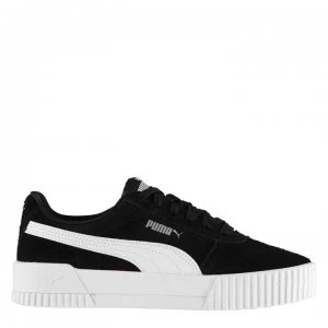 image of Puma Carina Suede Junior Girls Trainers - Black/White