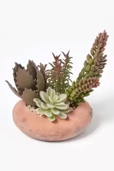 image of Artificial Succulent Arrangement in Decorative Round Terracotta Pot