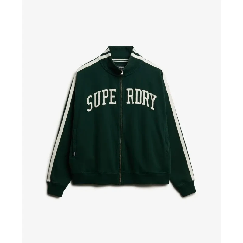 Image of Superdry Womens zip-up track jacket with applique pattern Superdry Athletic Essentials Vert Female M
