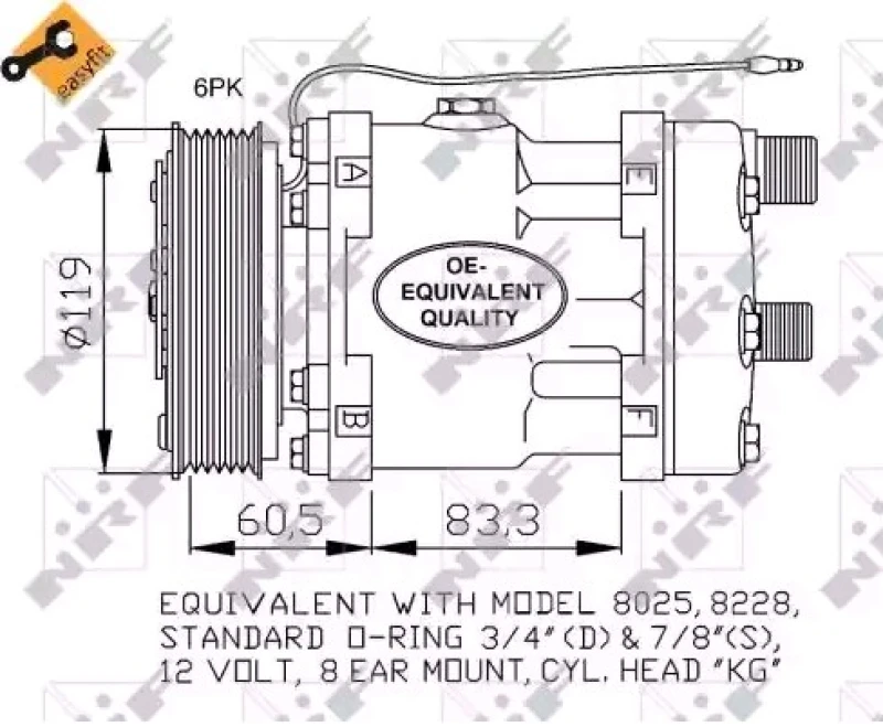 Image of NRF 32768 AC Compressor EASY FIT, PAG 46, with PAG compressor oil, with gaskets/seals Compressor,air conditioning (447)