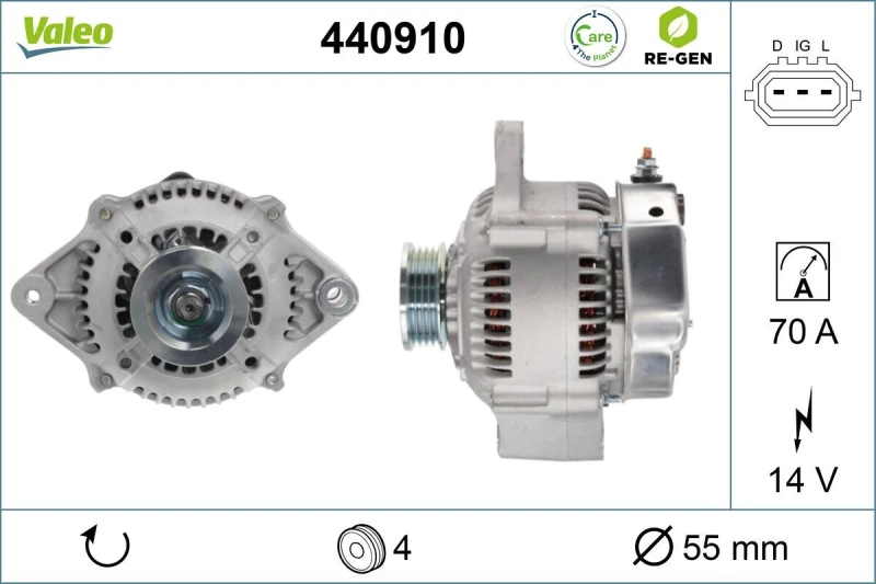 Image of VALEO 440910 Generator VALEO RE-GEN REMANUFACTURED Alternator Charging Current: 70A, Voltage: 14V Alternator (4)