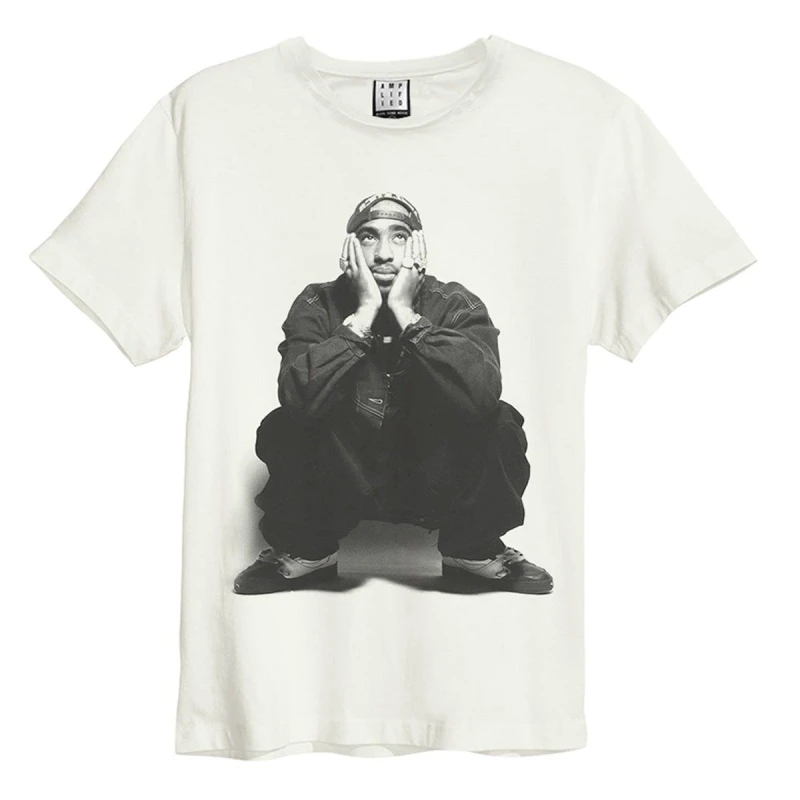 Image of Amplified Amplified Men Contemplation Tupac Shakur Vintage T-Shirt in White Size: 3X-Large White XXXL Male 5063806404484