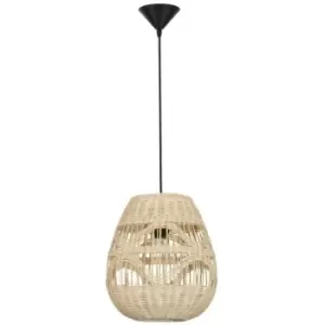 image of Netlighting Merano Land 30cm Dome Pendant Ceiling Light Natural Rattan Black Fab