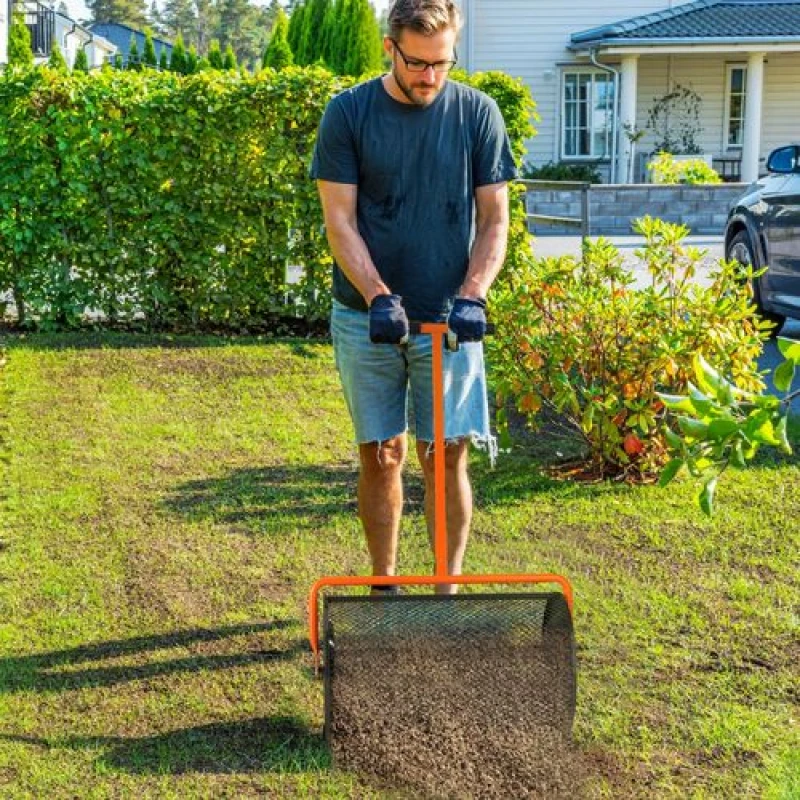 Image of Outsunny Outsunny Compost Spreader, 24" Garden Spreader w/ Height Adjustable Handle Orange