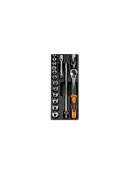 Image of Beta Tools T100 16pc 1/2" D Hex Socket & Accessory Set in Tray for Roller Cabs