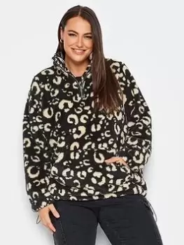 Image of Yours Yours Half Zip Fleece Leopard, Black, Size 14, Women