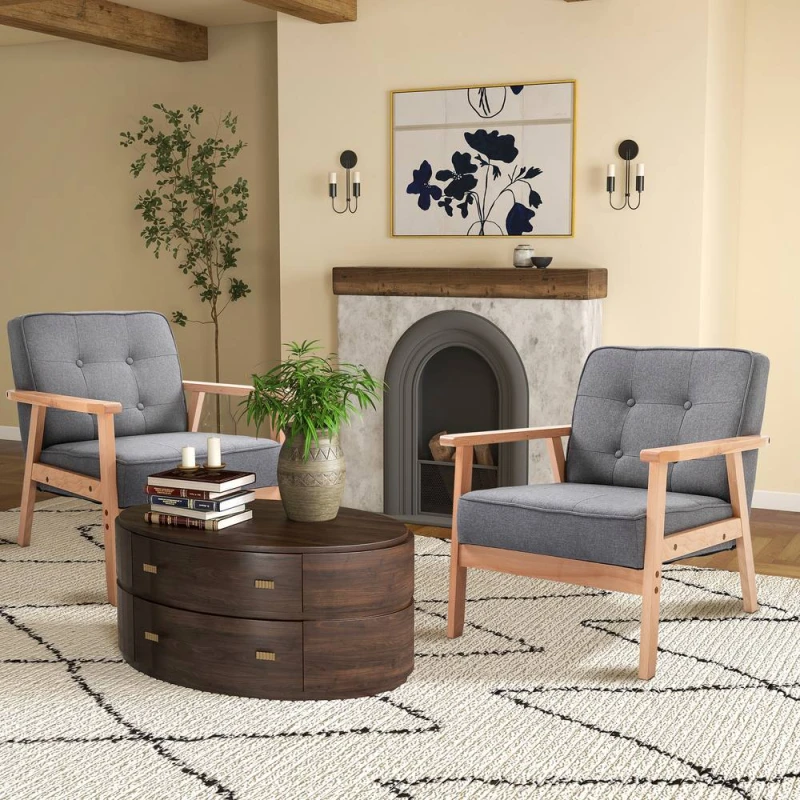 Image of HOMCOM Reception Retro Accent Chair Beech Wood Frame Armchair Occasional Living Room Reception Balcony Conservatory Padded, Set of 2 Aosom UK