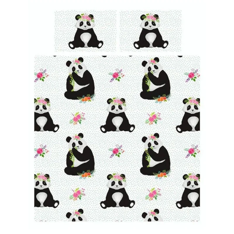 Image of Rapport Panda Duvet Cover Set in Black Size: Single Black Unisex Single