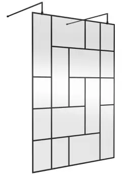 image of Hudson Reed 1400mm Abstract Frame Wetroom Screen With Support Bars - Matt Black