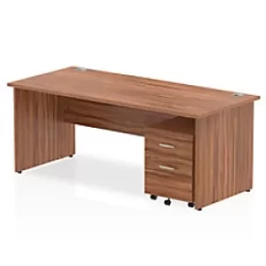 image of Dynamic Rectangular Straight Desk Walnut MFC Panel End Leg Walnut Frame Impulse 1 x 2 Drawer Mobile Pedestal Bundle 1800 x 800 x 730mm