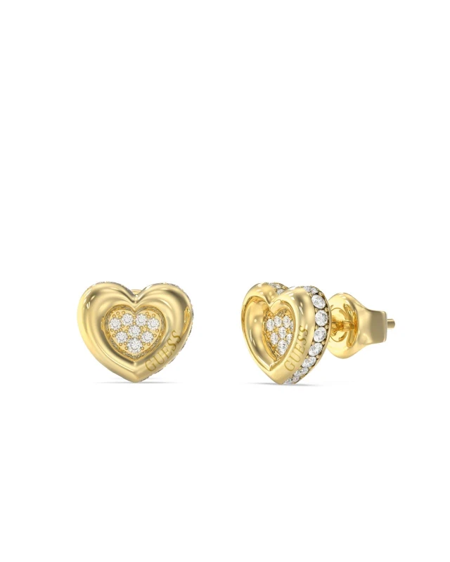 Image of Guess UBE05466YG Guess Womens L.O.V.E. 10mm Heart Pave Studs Jewellery