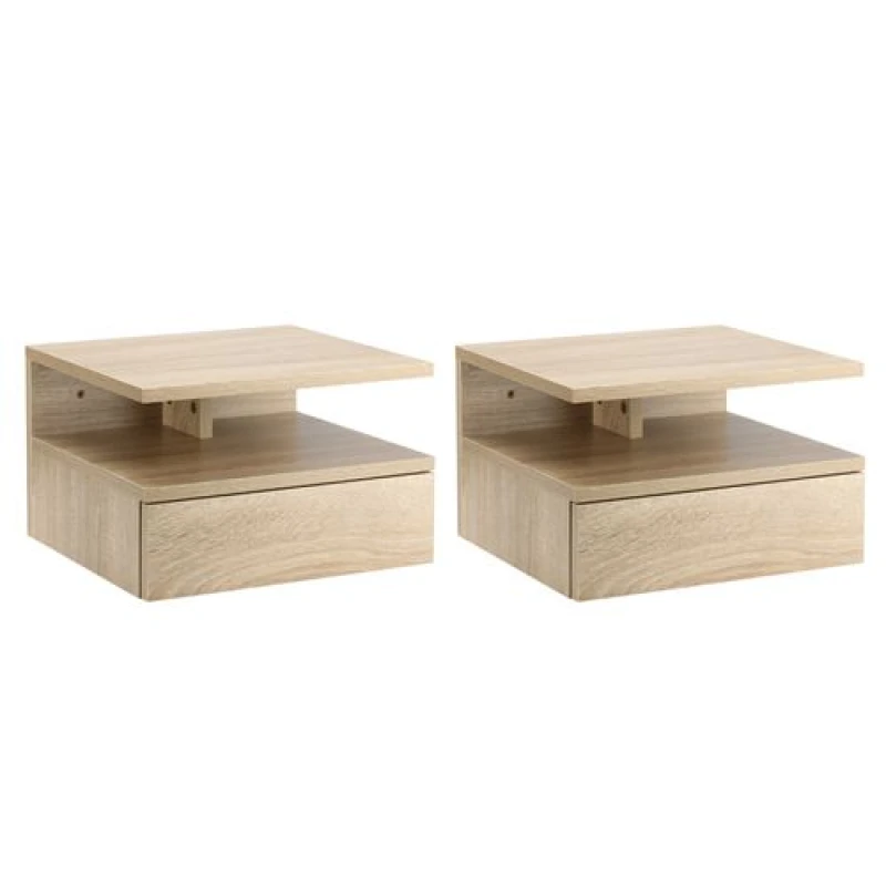 Image of Homcom Floating Nightstand Set Of 2, Wall Mounted Bedside Cabinet, Oak Tone, Brown 831-338V02AK