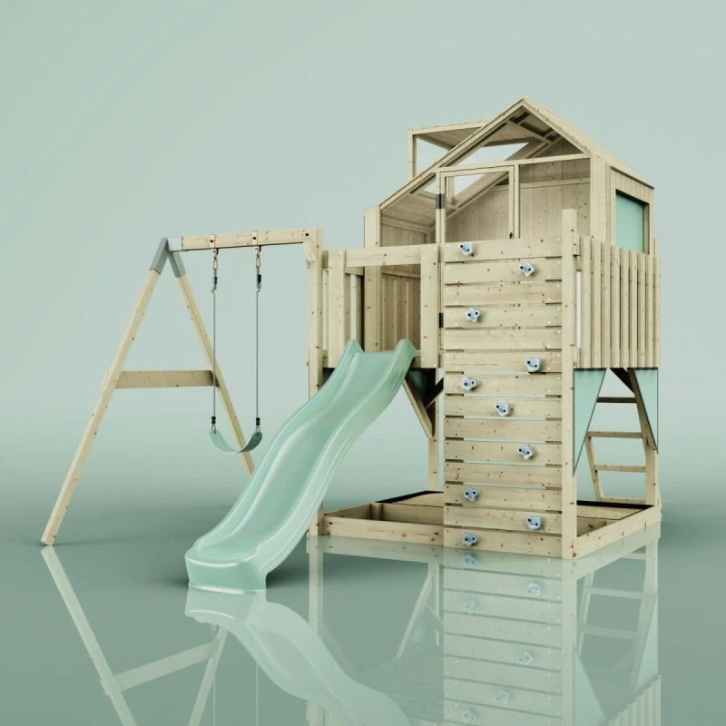 Image of OutdoorToys PolarPlay Kids Climbing Tower & Playhouse for Kids - Swing Brenna Sage in Beige Beige Unisex