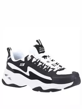 Image of Skechers D'lites 4.0 Wavy Qtr Overlay Mesh Underlay Lace-up Trainer - Black/White, Size 3, Women