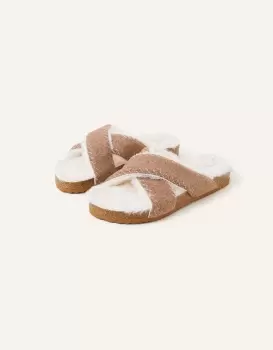 Image of Accessorize Cross-Over Suede Sandals Tan, Size: 36