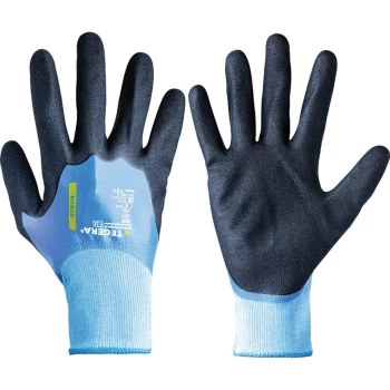 Image of 737 Tegera Palm-side Coated Black/Blue Gloves - Size 11