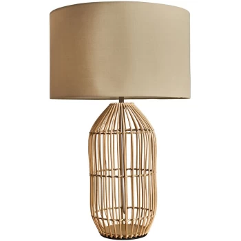 Image of Large Natural Rattan Table Lamp With Fabric Lampshade - Beige - No Bulb