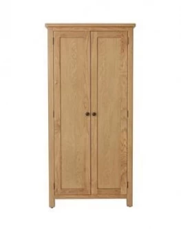 image of K-Interiors Shelton Ready Assembled Solid Wood 2 Door Wardrobe - Rustic Oak