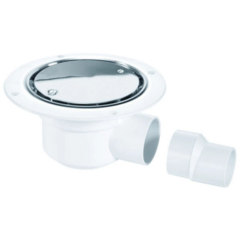 Image of McAlpine TSG50SS 50mm Water Seal Trapped Gully, Clamp Ring and Cover Plate, 2" Horizontal Outlet and 2" x 1.5" Socket Reducer White