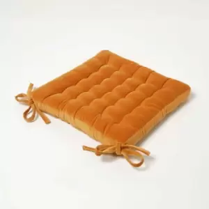 Image of Burnt Orange Quilted Velvet Chair Pad, 40 x 40cm - Orange - Homescapes