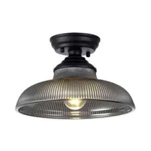 image of Luminosa Talisa Flush Ceiling Lamp E27 With Round 30cm Glass Shade Matt Black, Smoked