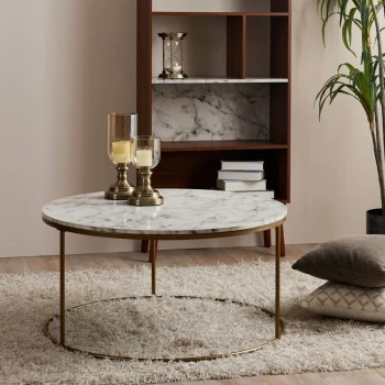 Image of Teamson Home - Round Coffee Table Modern Design Faux Marble Brass Marmo VNF-00075 - Faux Marble/Brass
