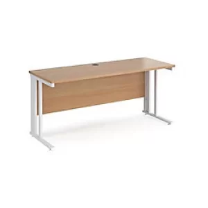 image of Rectangular Straight Desk Beech Wood Cable Managed Legs White Maestro 25 1600 x 600 x 725mm