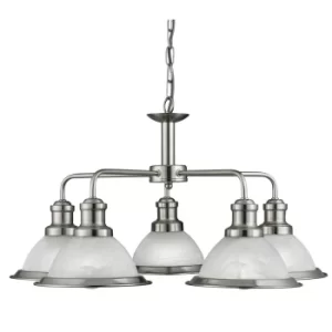 image of Bistro 5 Light Multi Arm Ceiling Pendant Satin Silver, Acid Glass, E27