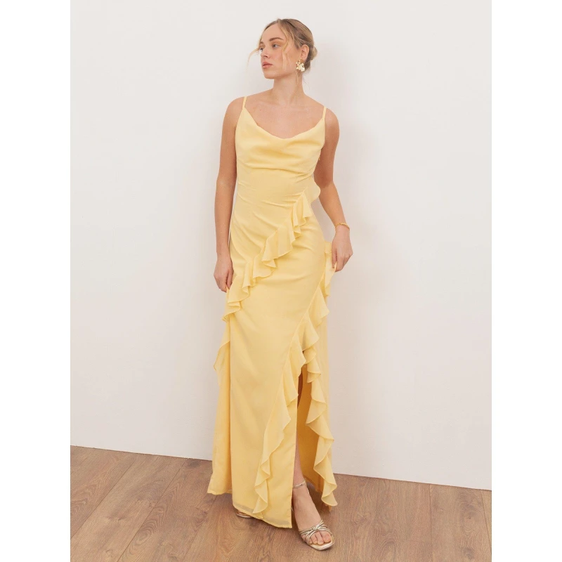 Image of Anaya with Love Womens Waterfall Ruffle Cowl Neck Cami Maxi Dress in Yellow Size: 10 Yellow Female 10