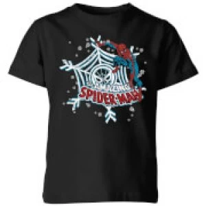 Image of Marvel The Amazing Spider-Man Snowflake Web Kids Christmas T-Shirt - Black - 9-10 Years
