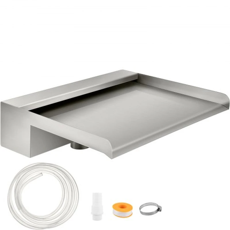 Image of VEVOR Vevor - Waterfall Blade, 30cm Stainless Steel Waterfall Spillway, Rectangular Waterfall Pool Fountain, Cascade Blade with Connector, Hose, Clamp