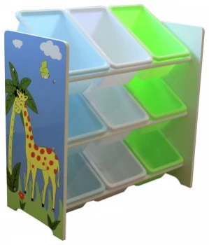 Image of Safari Storage Shelf With 9 Plastic Bins.