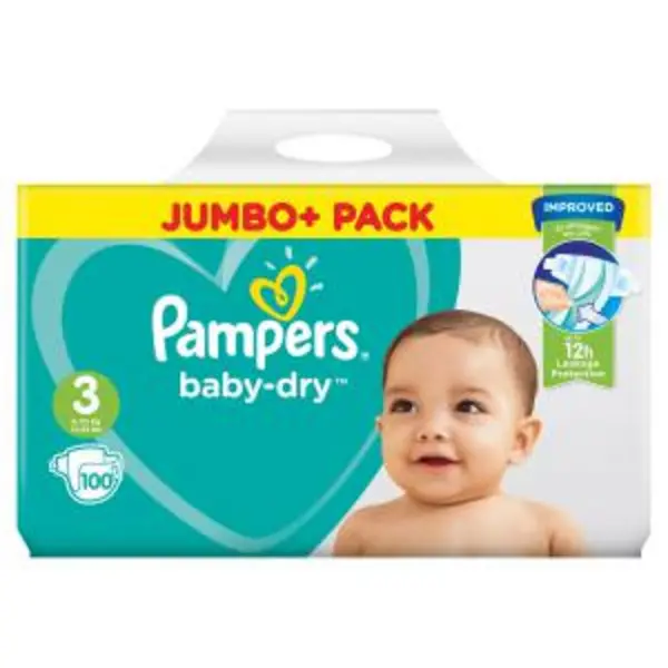 image of Pampers Baby Dry Size 3 Jumbo Plus Pack 100 Nappies