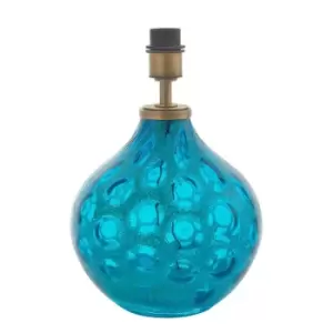 Image of Teal Tinted Glass Table Lamp Light Base Antique Brass Metalwork - Inline Switch