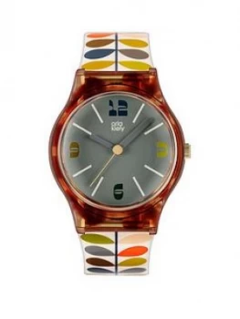 image of Orla Kiely Orla Kiely Bobby Tortoise Shell Case Multi Colour Stem Print Strap Watch