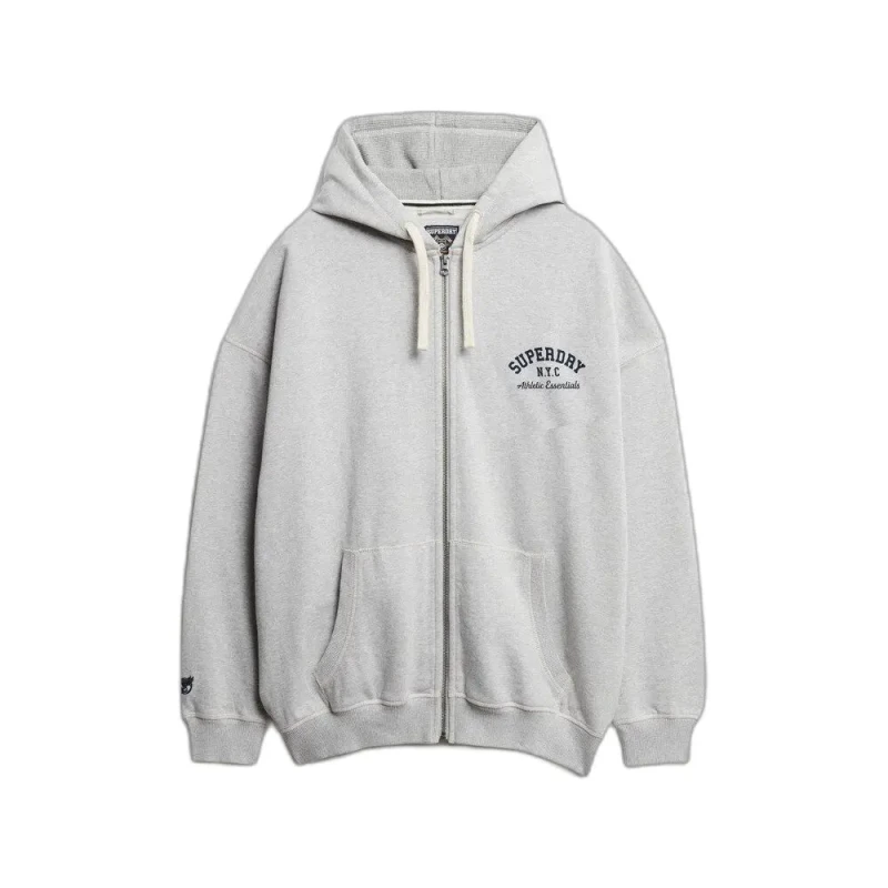 Image of Superdry Womens oversized hooded zip sweatshirt Superdry Athletic Essentials Gris Female S