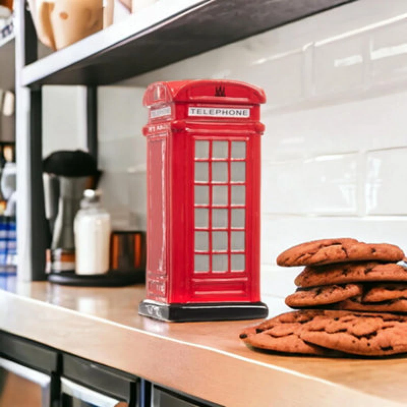Image of Oliphant Red Telephone Box Ceramic Biscuit Jar Red