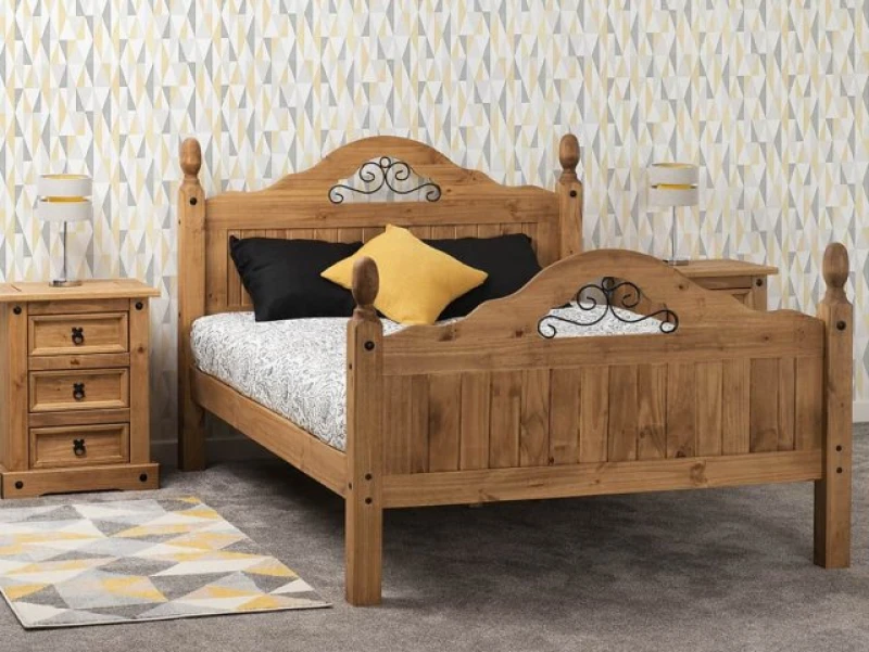 Image of Seconique Corona Scroll Pine Wooden Bed Frame High Footend - 4ft6 Double