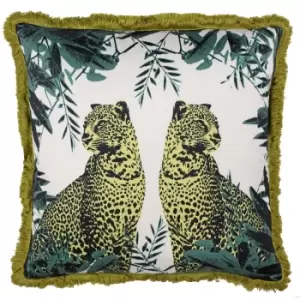 image of Twin Leopard Cushion Teal/Ochre