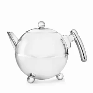 Image of Bredemeijer Teapot Double Wall Bella Ronde Design 0.75L In Polished Steel Finish With Chrome Fittings