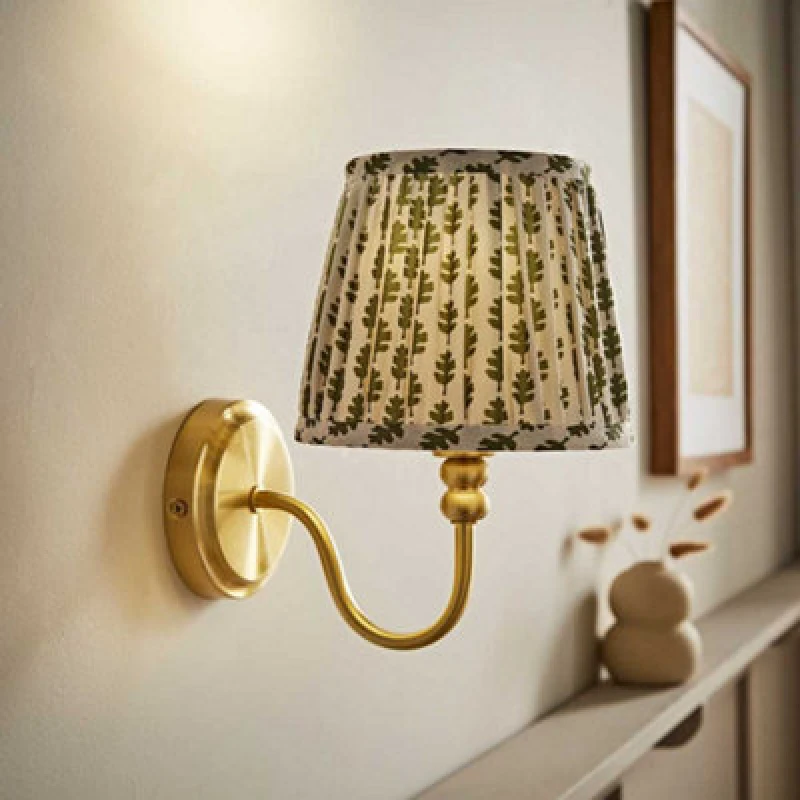 Image of Valuelights Binky Gold Rechargeable Wall Light With Green Floral Shade