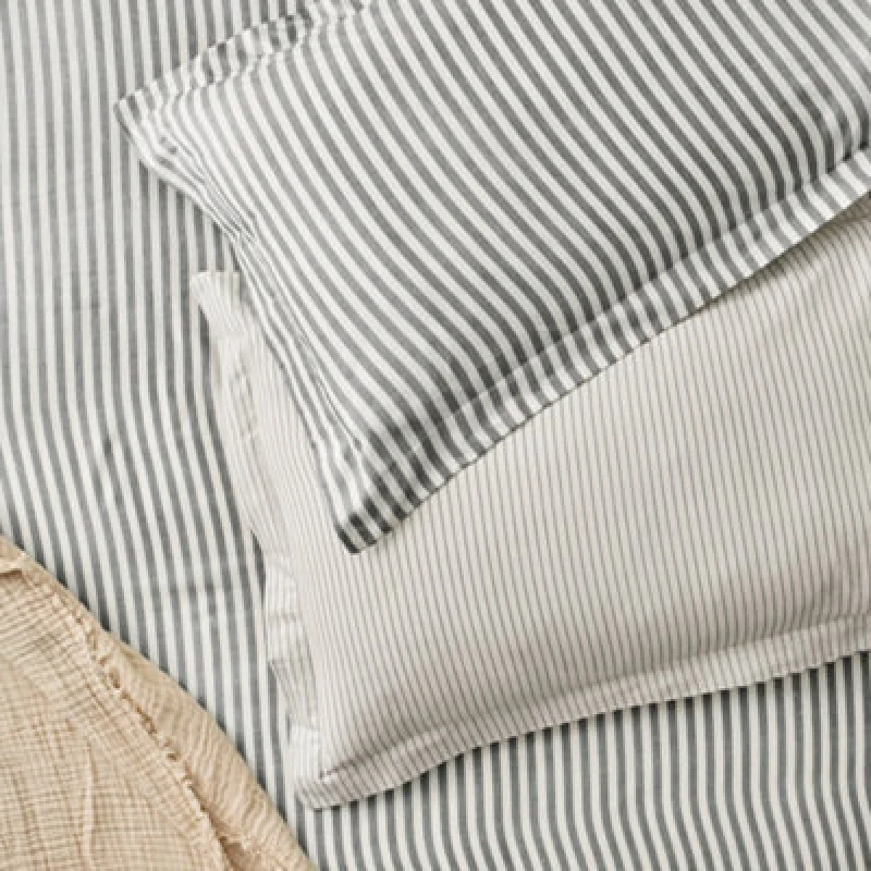 Image of Yard Hebden Striped Cotton Pillowcase Pair, Grey, 50X75Cm