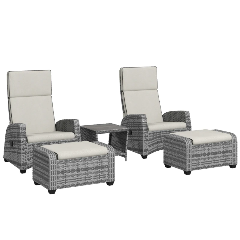 Image of Outsunny 5 PCs Rattan Garden Furniture Set with Reclining Chairs - Grey TJ Hughes 5063603021273