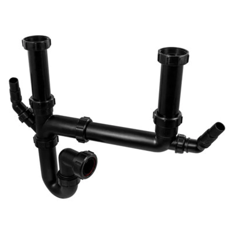 Image of Mcalpine Sk2A-Bl Black Double Bowl Sink Kit, 1.5 Bowl Kitchen Waste Kit, Modern Slimline Design