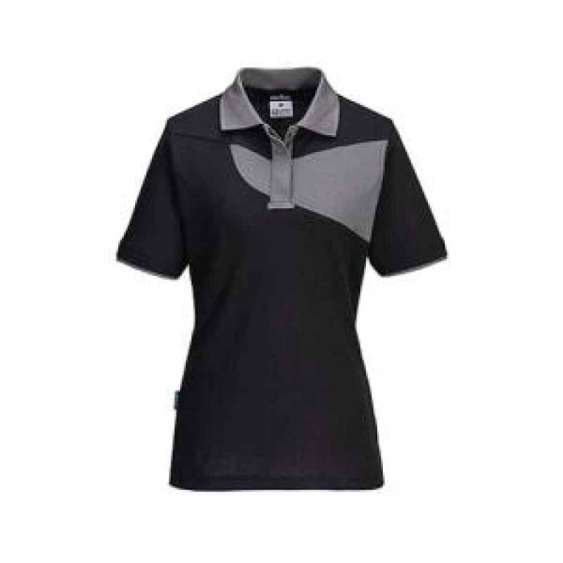 Image of Portwest PW2 Womens Polo Shirt PW219BZRM Colour: Black / Zoom Grey