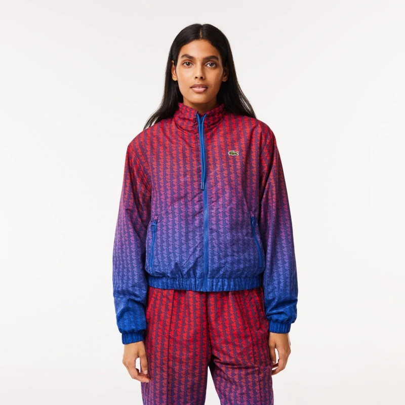 Image of Lacoste Womens Monogram Print Ombre Tracksuit Top Red/Cobalt female 6 (34)