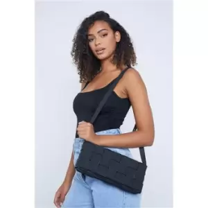 image of I Saw It First Black Faux Suede Woven Crossbody Bag - Black