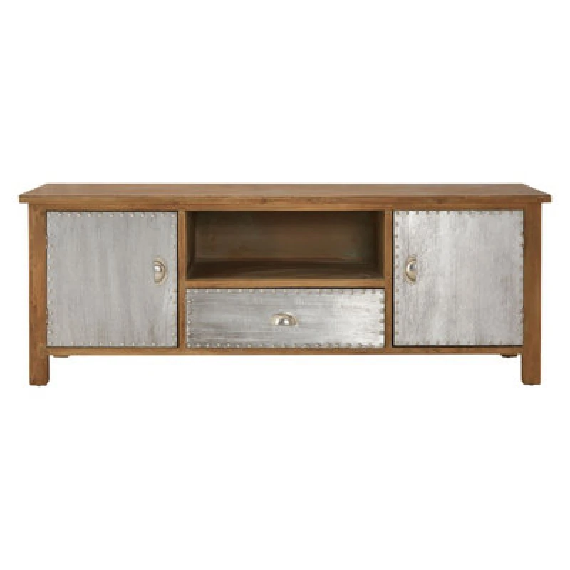 Image of Premier Housewares Loft Media Unit, Industrial TV Unit with Storage, Contemporary Media Unit with Storage, Delivered Fully Assembled Silver